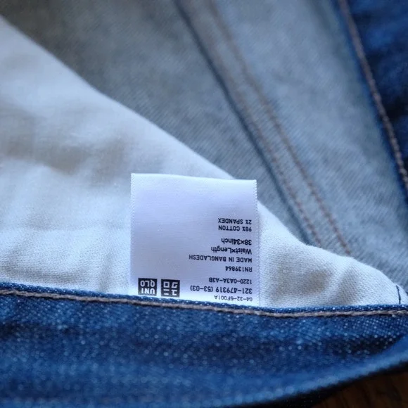 Uniqlo Jeans Men's Slim Straight Dark Wash Denim Cotton Spandex Size 38x34 - Picture 6 of 10